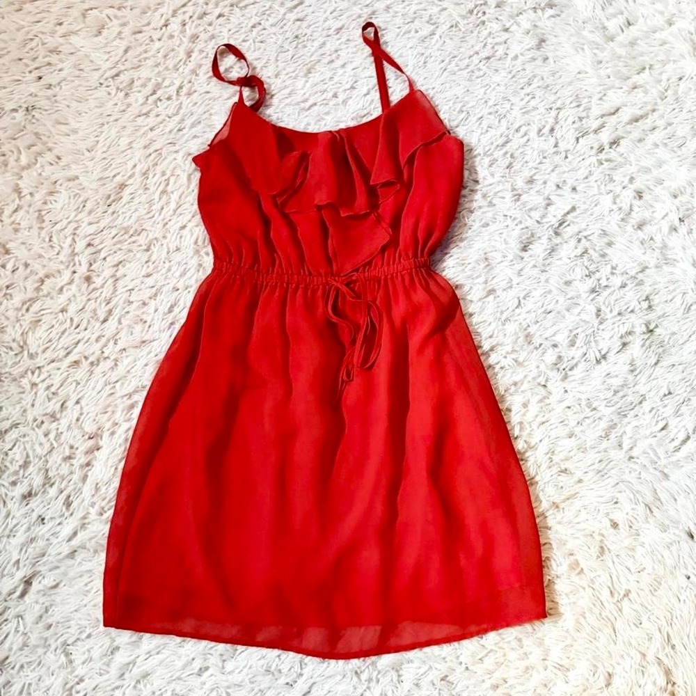 Y2K Whimsical Red Hot Flowy Ruffle Quirky Playful Flirty Mini Dress Womens S VTG